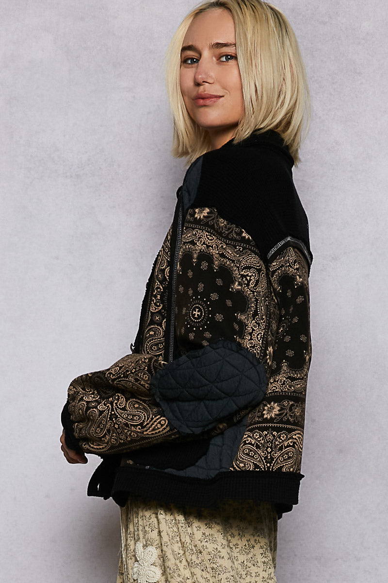 POL Bandana Print Quilted Jacket