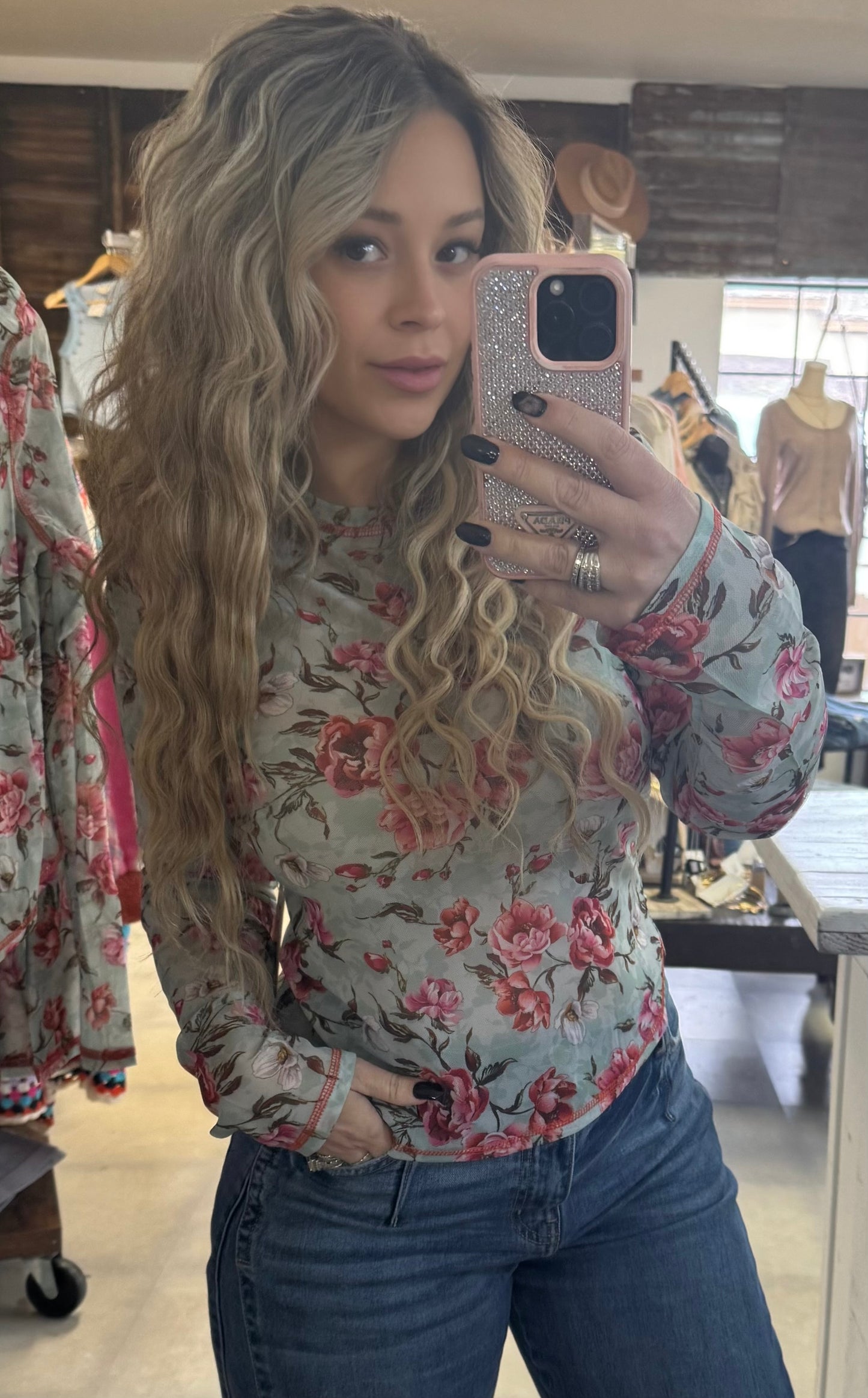La Miel Floral Mesh Top