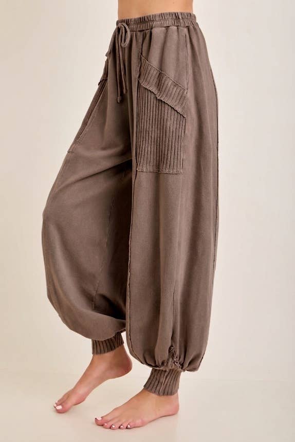 Zen Mineral Washed Ribbed Baggy Lounge Balloon Pants HP7610