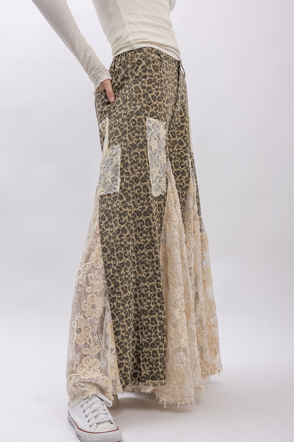 PREORDER - Leopard Print Lace Panel Pants