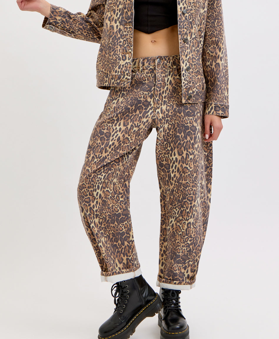 Cello Leopard Print Barrel Jeans