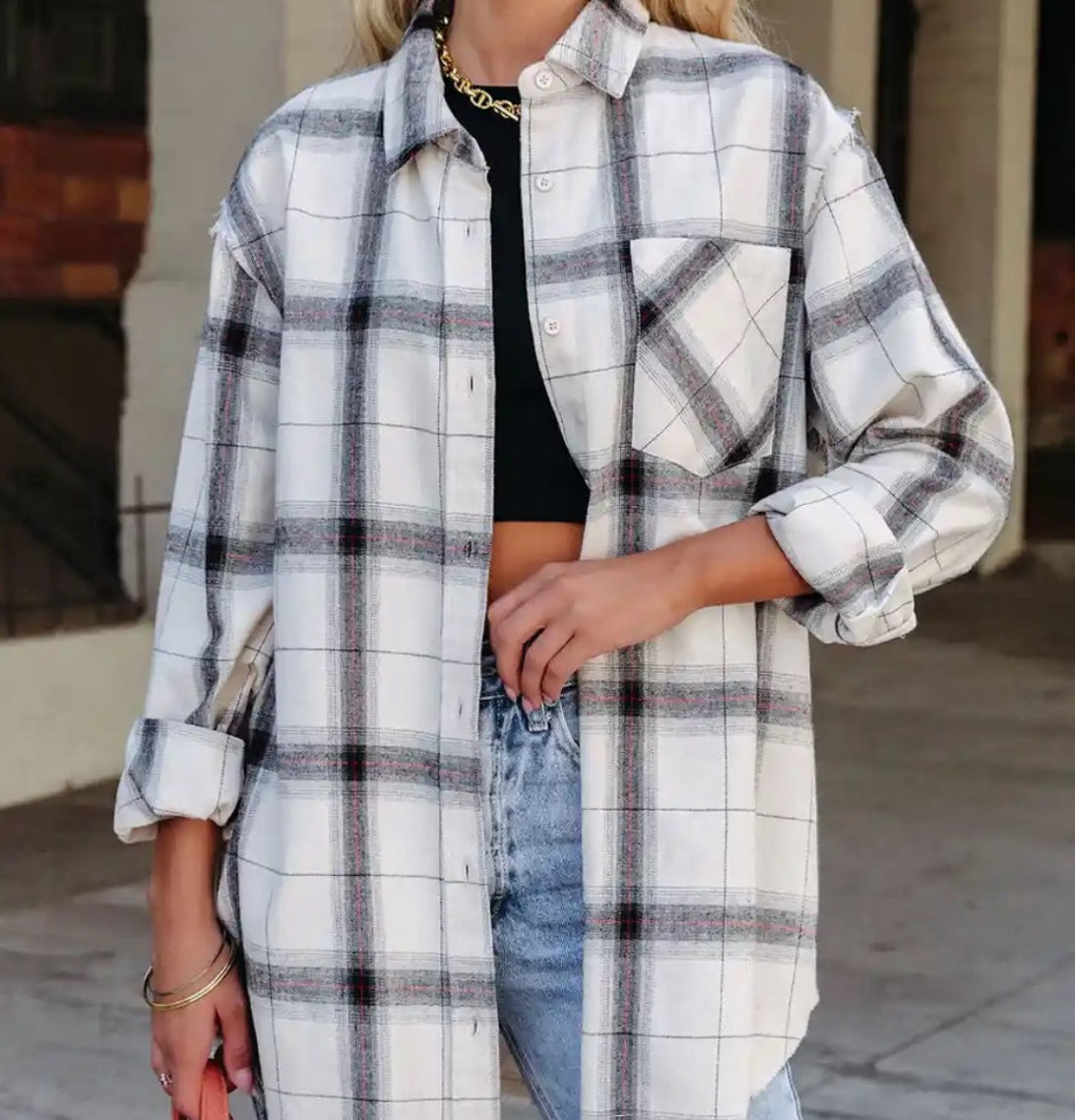 La Miel Plaid Frayed Top