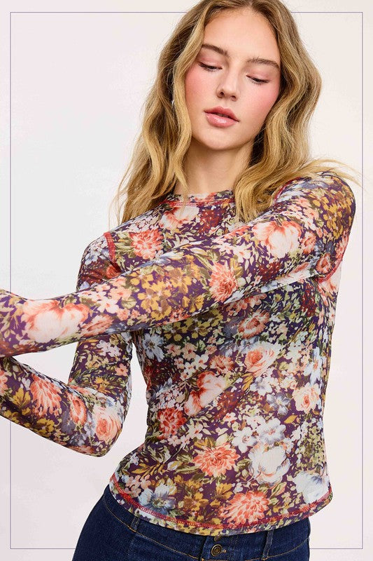 La Miel Floral Mesh Top