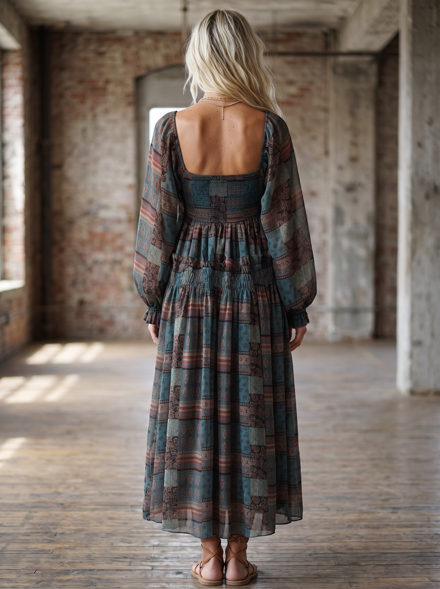 Promesa Patchwork-Print Smocked Maxi Dress