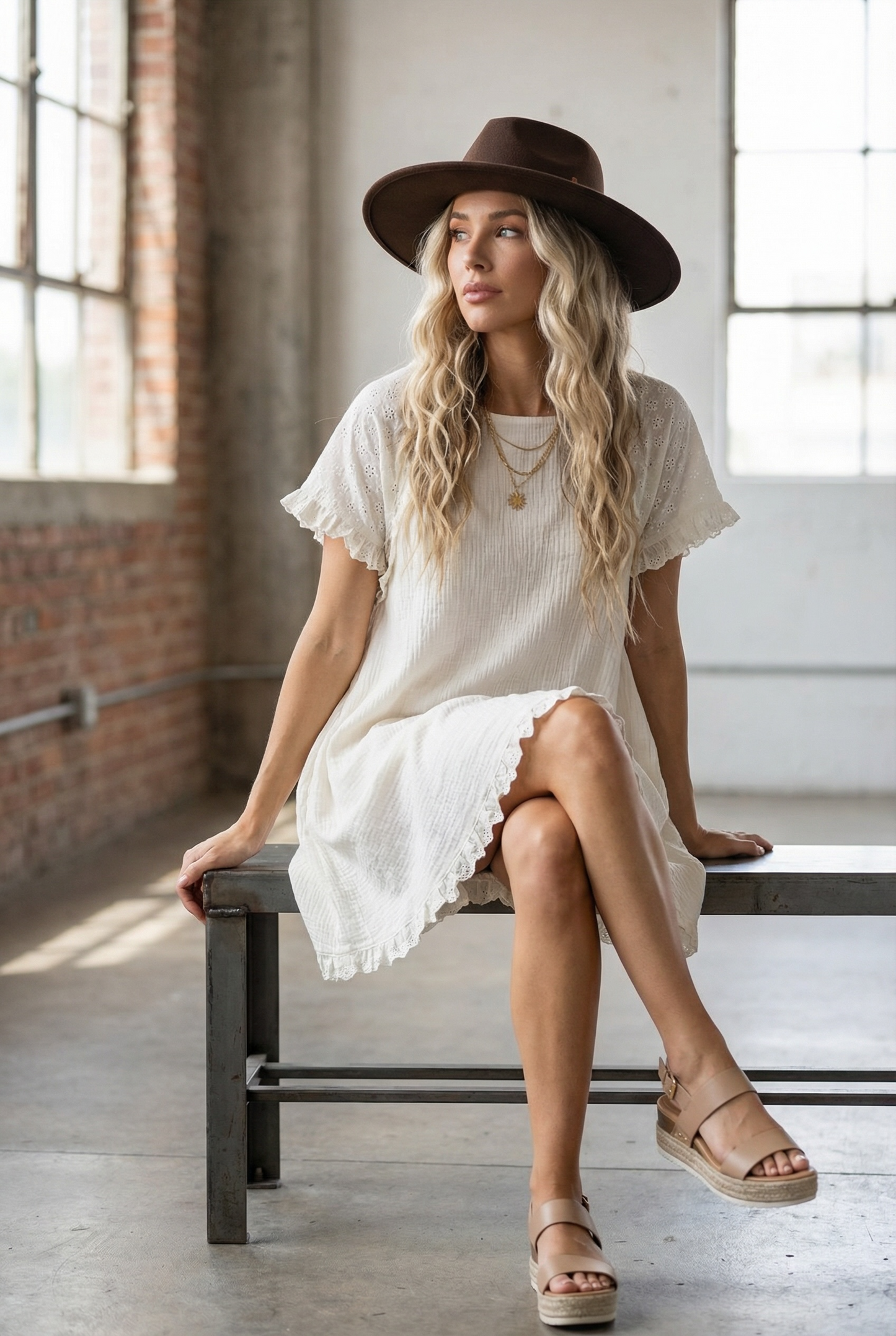 Umgee Eyelet Cotton Gauze Dress