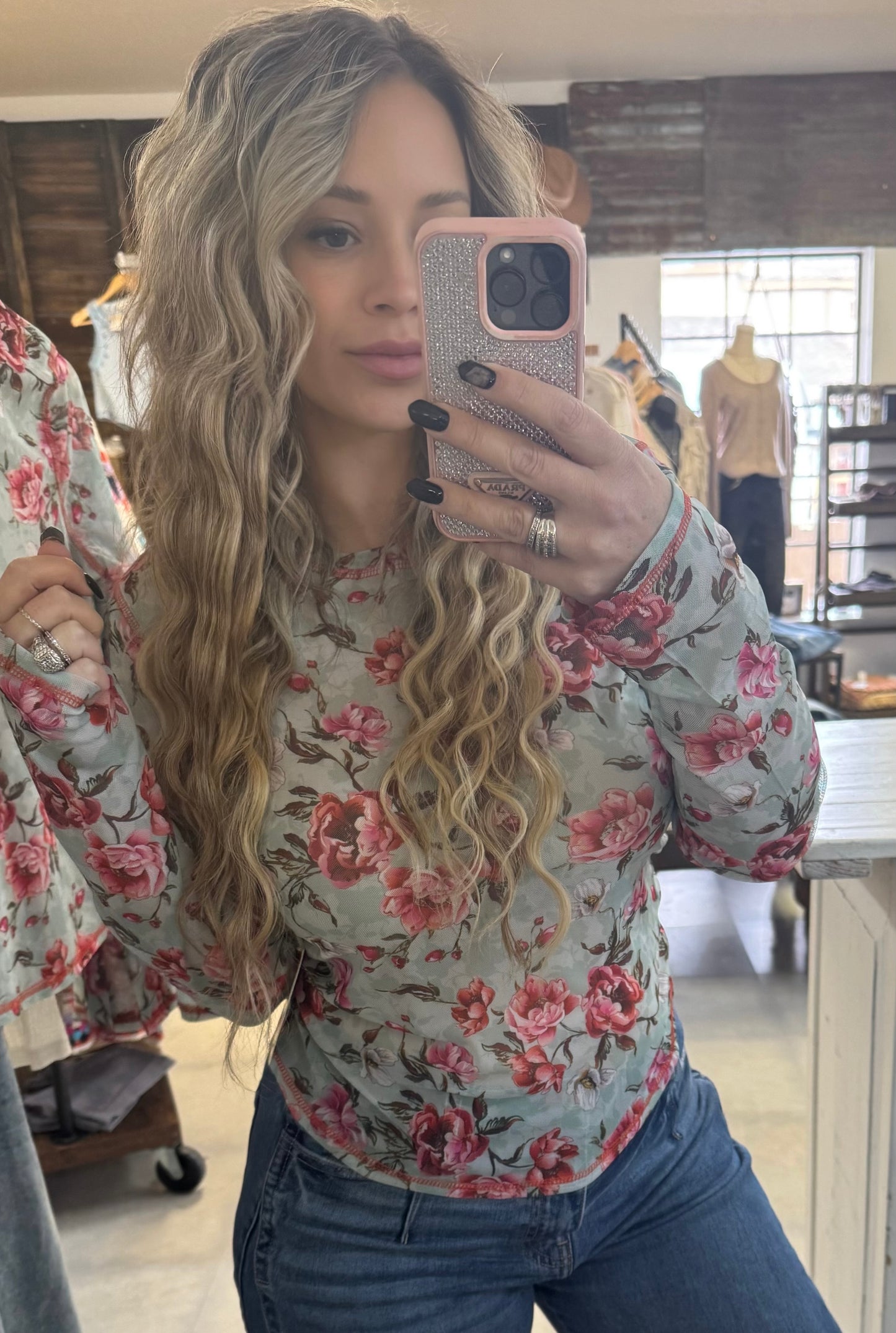 La Miel Floral Mesh Top