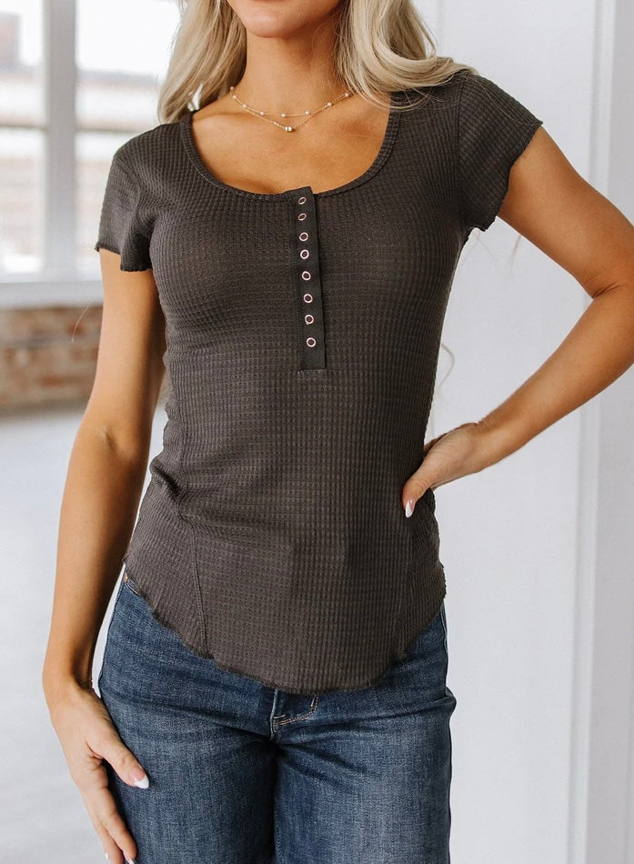 Waffle Knit Snap Henley