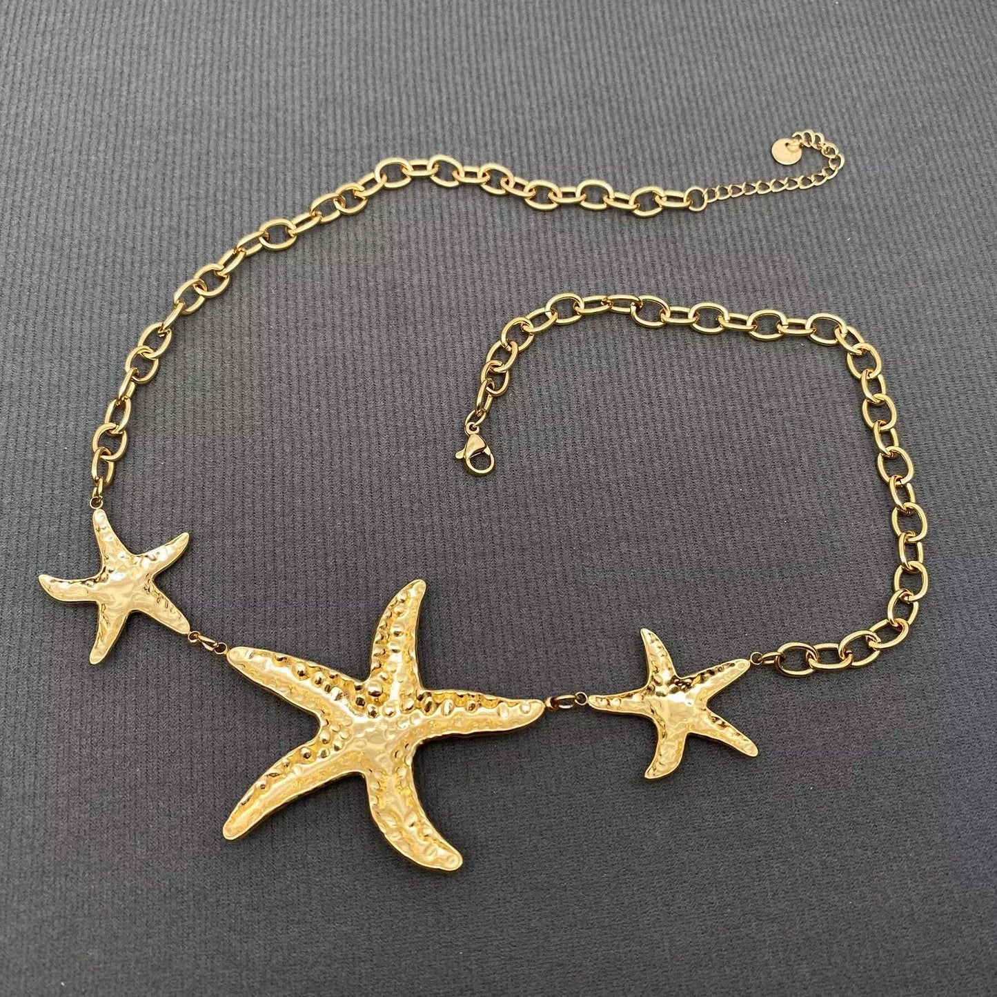 3 Starfish Linked charm 18K Gold-plated S.Steel Necklace - FGS