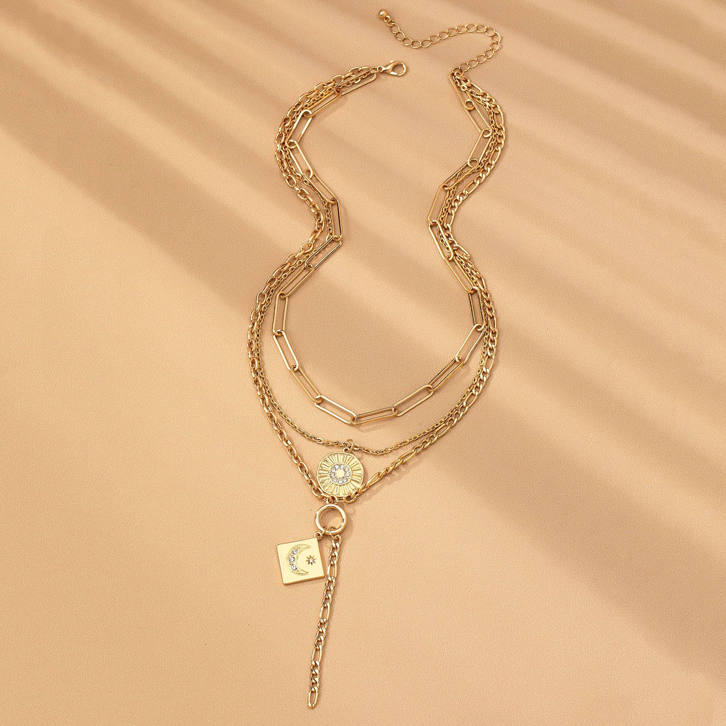 MULTI LAYER CELESTIAL MOON CHARM NECKLACE