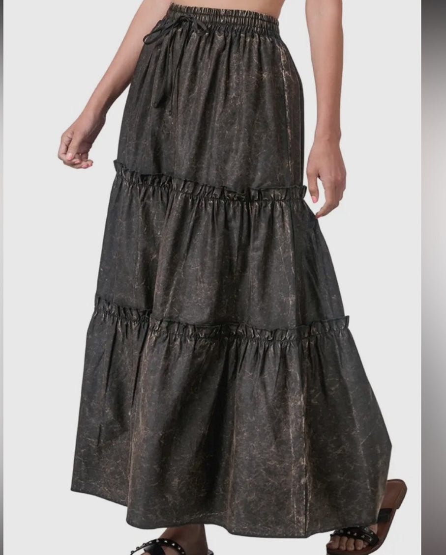 Acid Washed Maxi Skirt