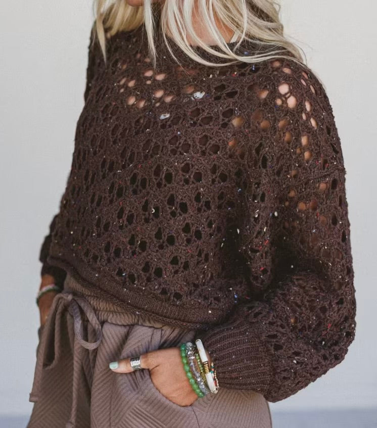 Cropped Crochet Knit Sweater