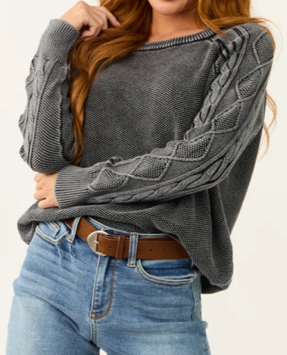 Cable Knit Washed Sweater Top