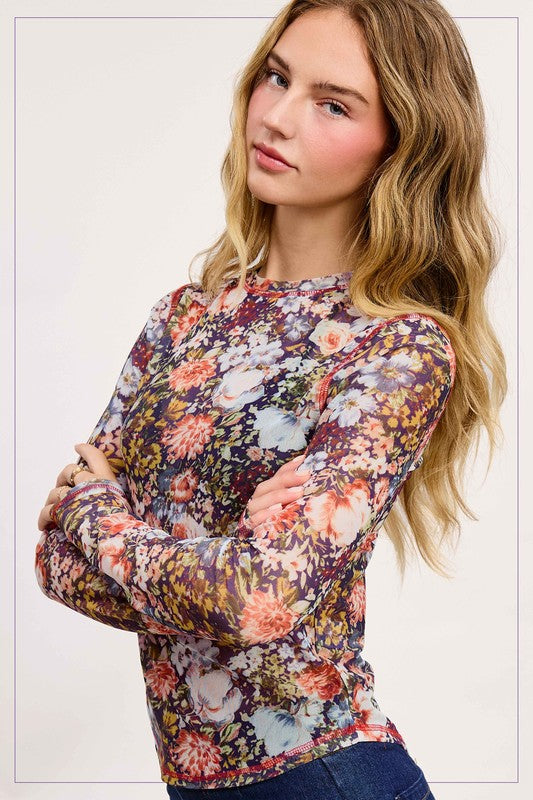 La Miel Floral Mesh Top