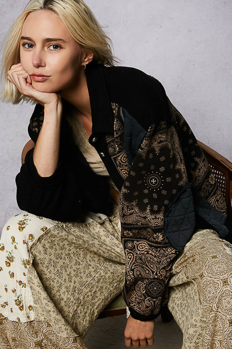 POL Bandana Print Quilted Jacket
