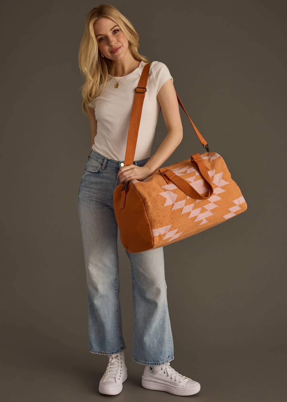 Orange & Lt. Pink Aztec Duffel