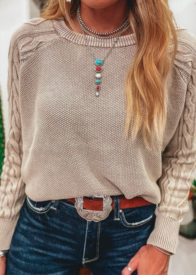 Cable Knit Washed Sweater Top