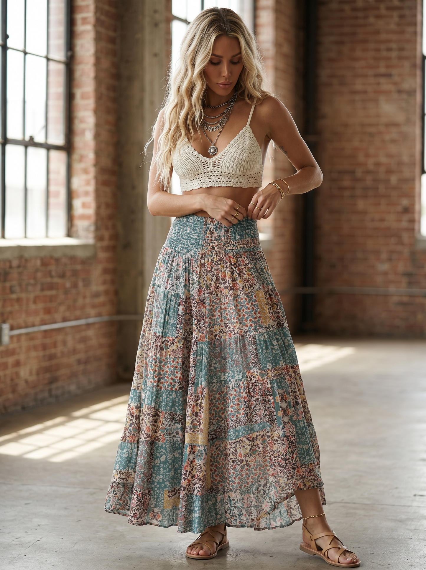 Angie Patchwork Print Maxi Skirt