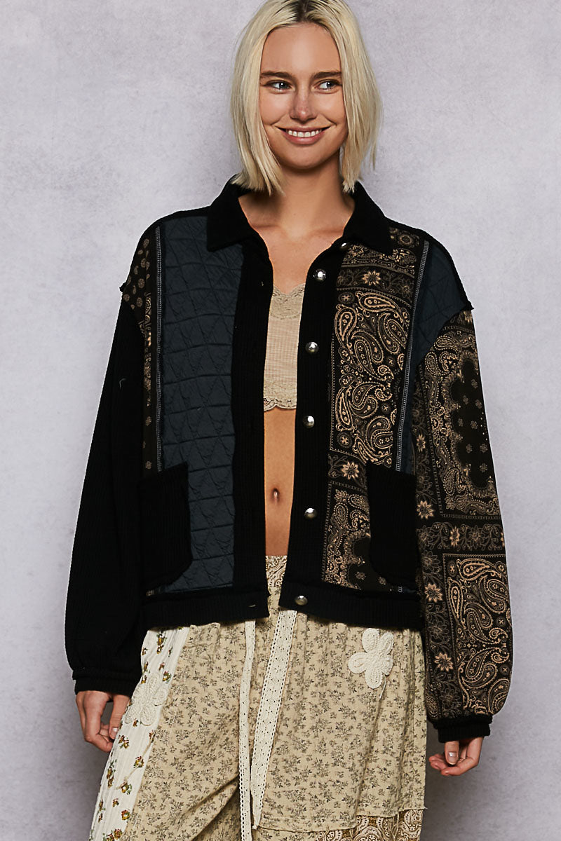 POL Bandana Print Quilted Jacket