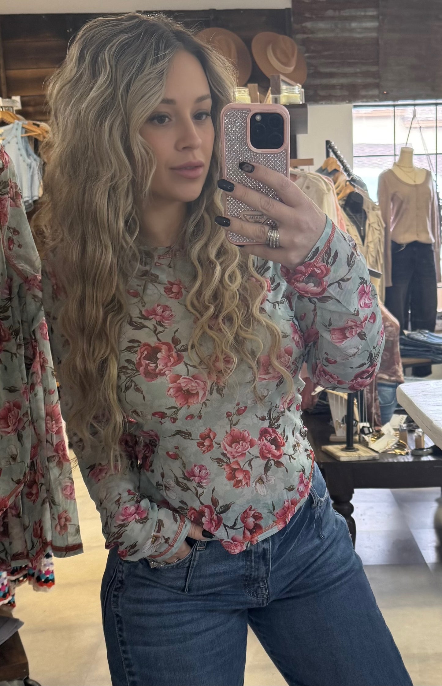 La Miel Floral Mesh Top