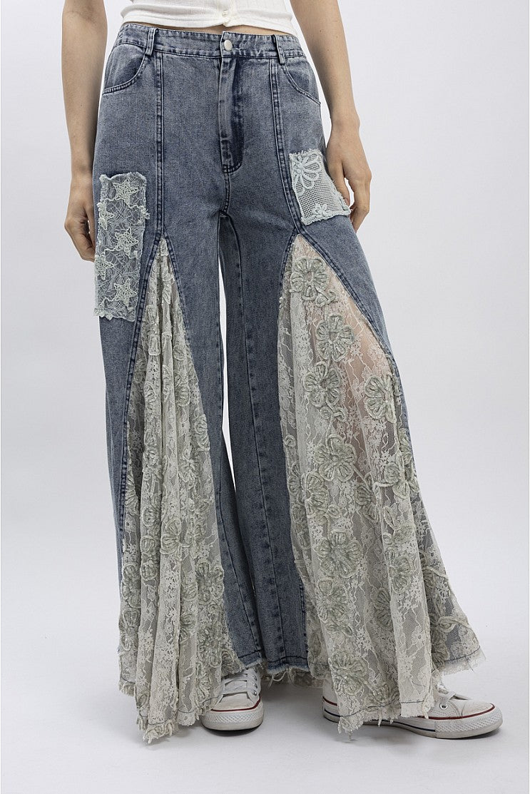 PREORDER - Floral Print Lace Panel Pants