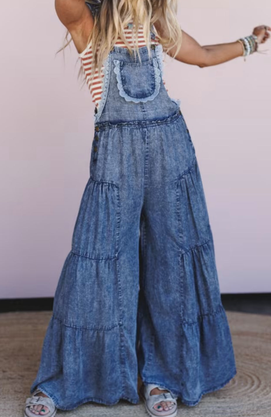 Eesome Washed Tiered Overalls