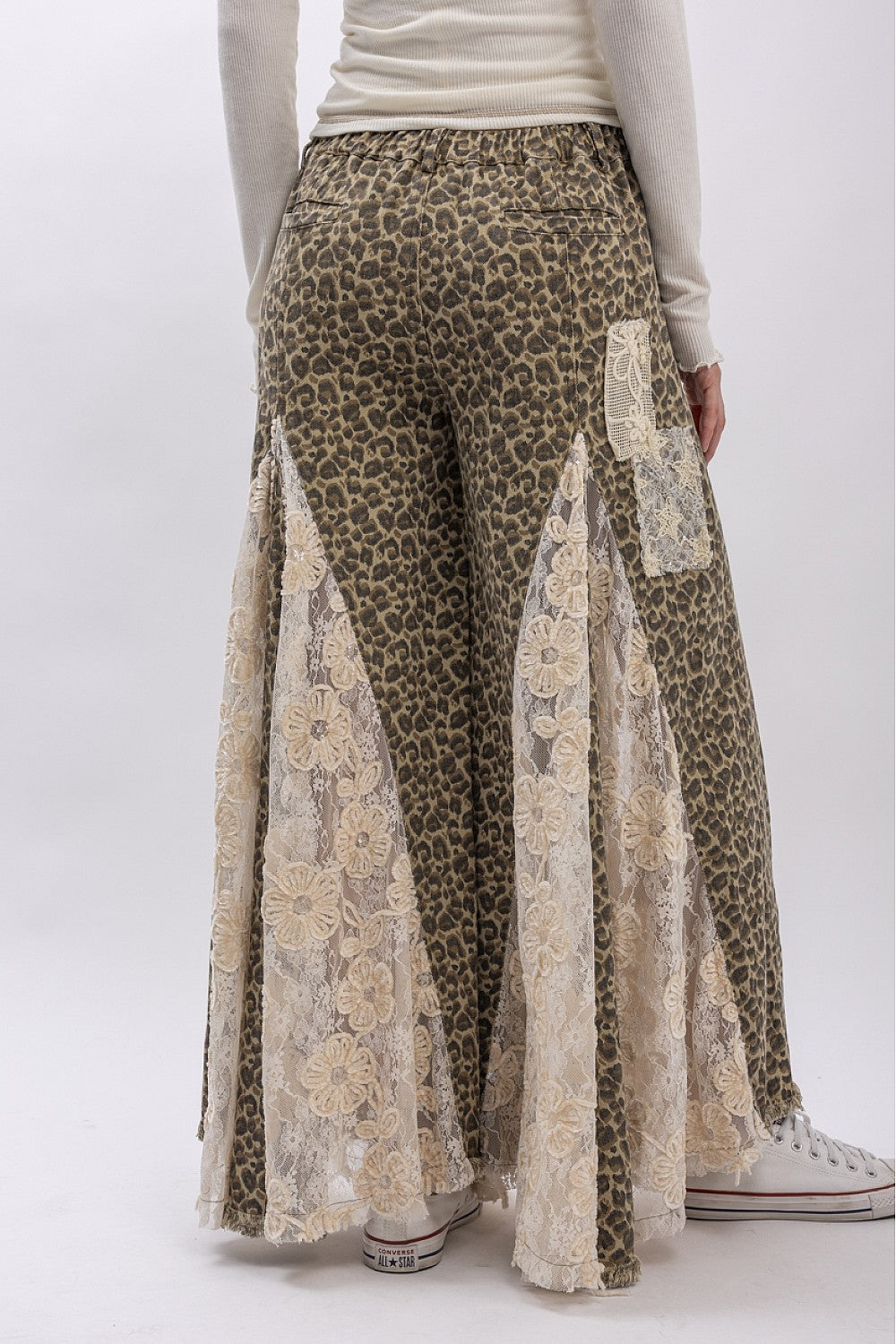 PREORDER - Leopard Print Lace Panel Pants