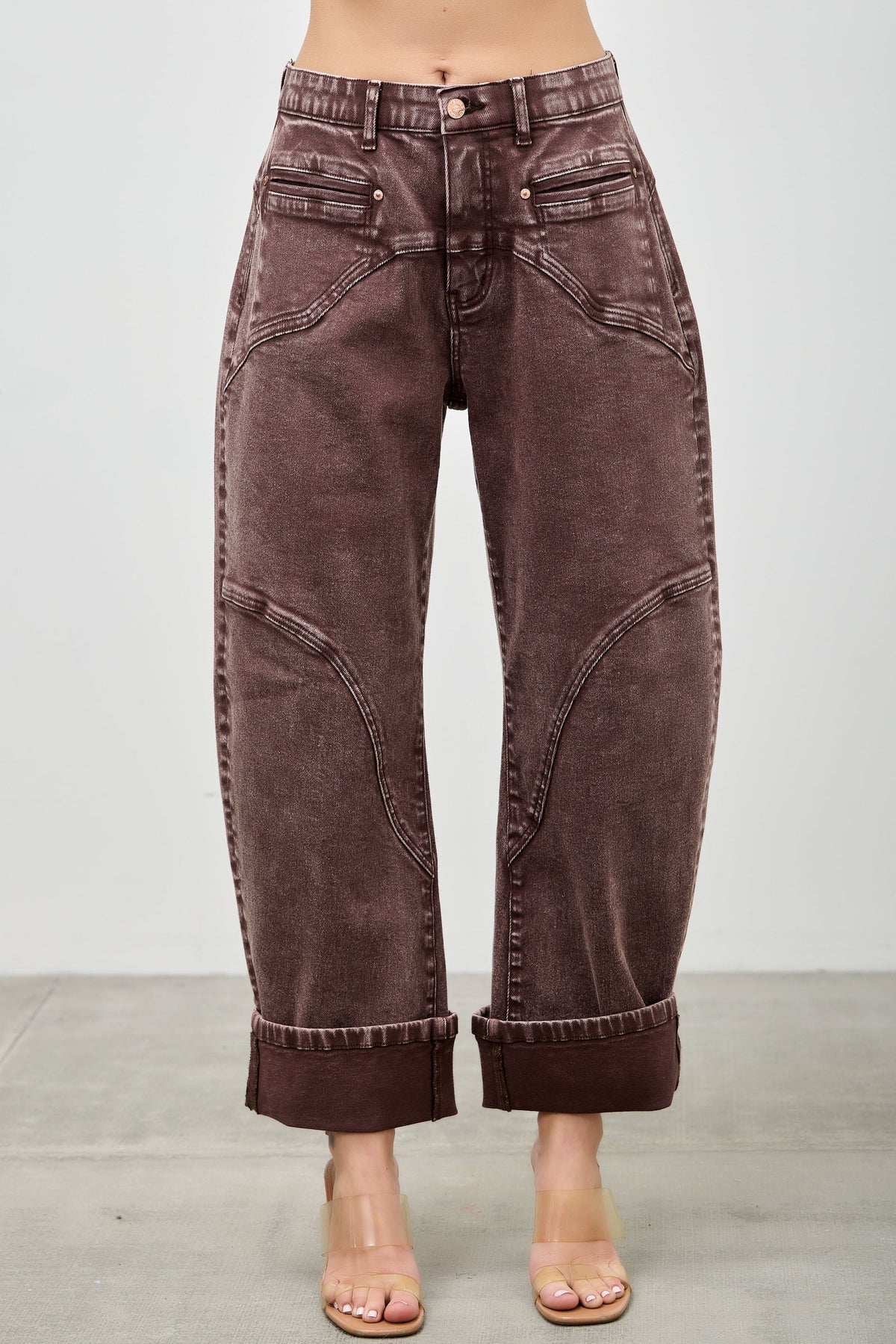 Saige Brown Washed Barrel Jeans