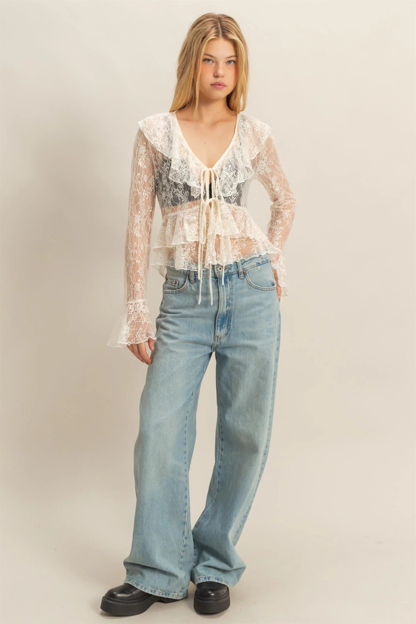 Lace Tie Front Blouse