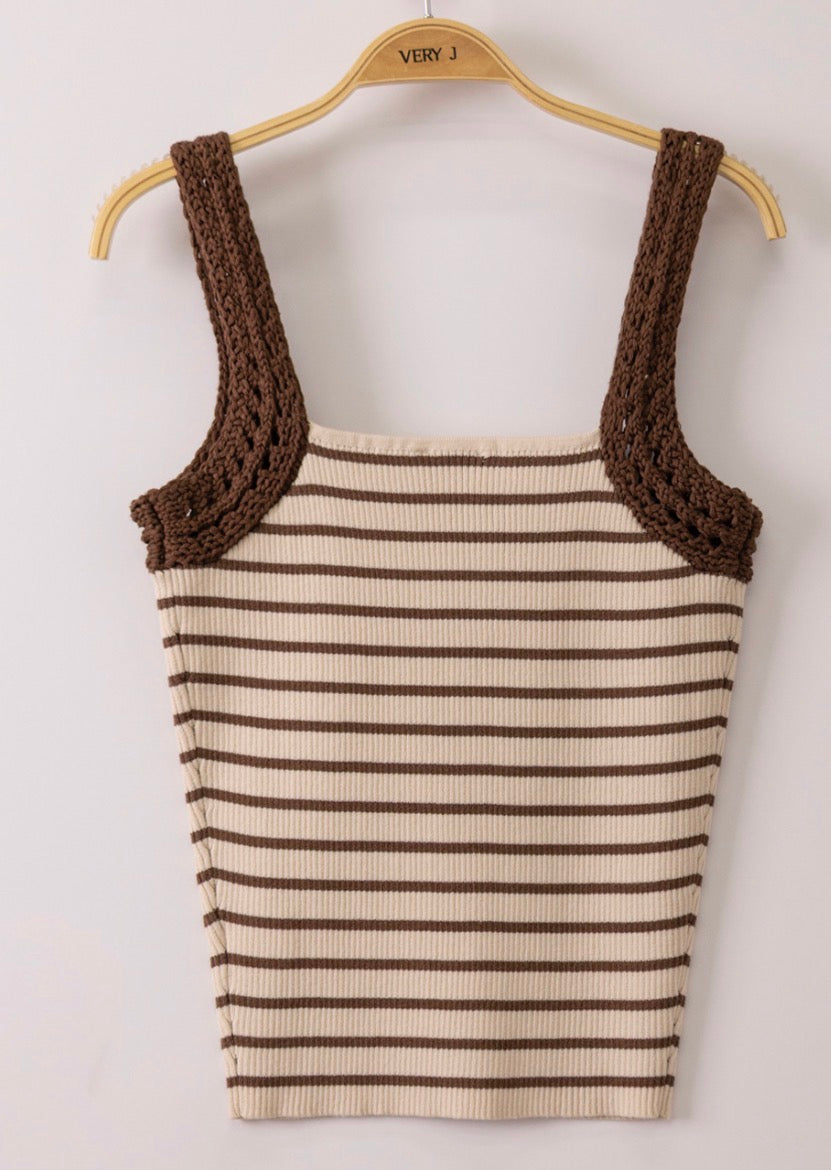 Very J Striped Crochet Sleeve Tank