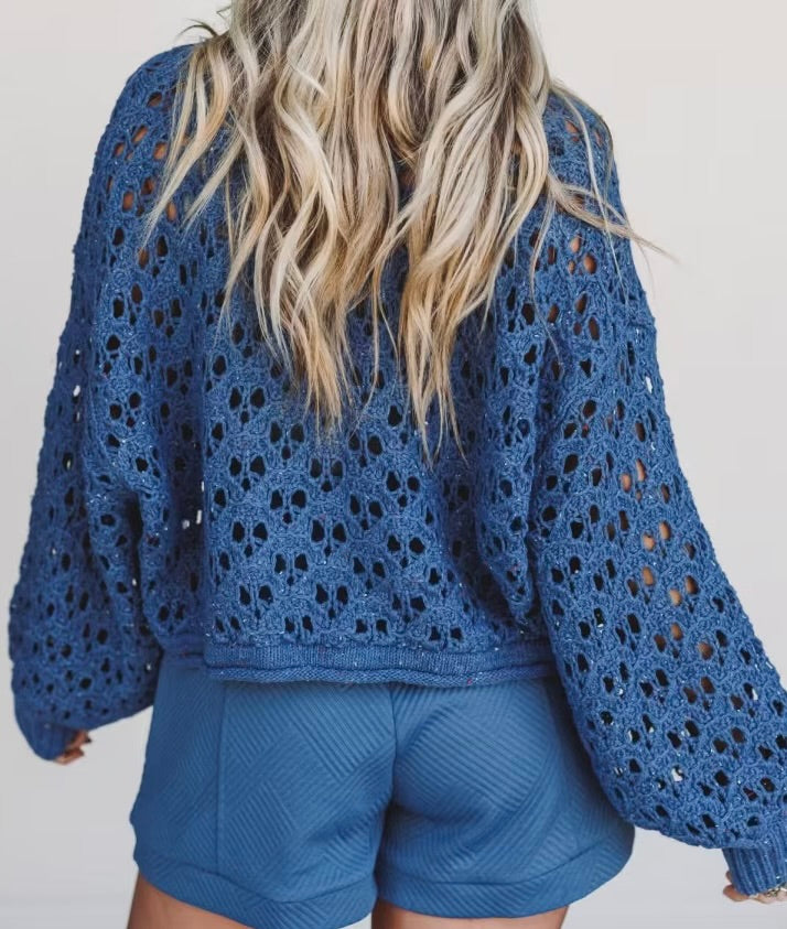 Cropped Crochet Knit Sweater
