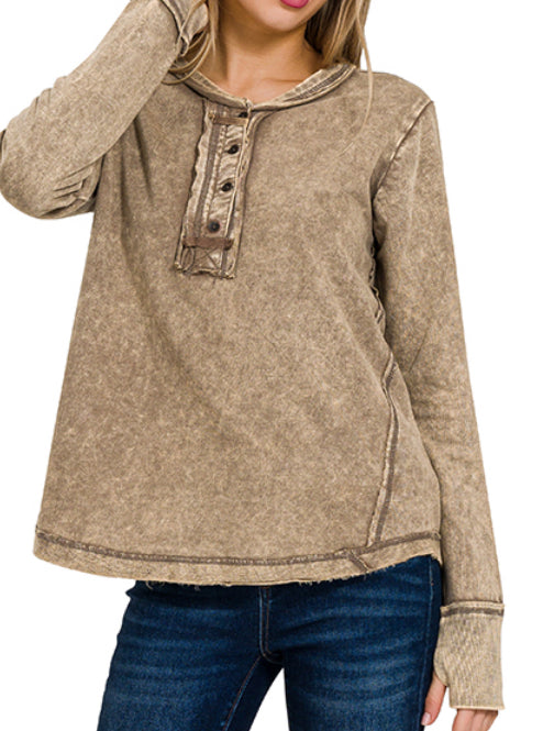 Mixed Button Thumb Hole Top