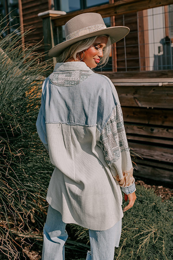 POL Mixed Media Button Down Top