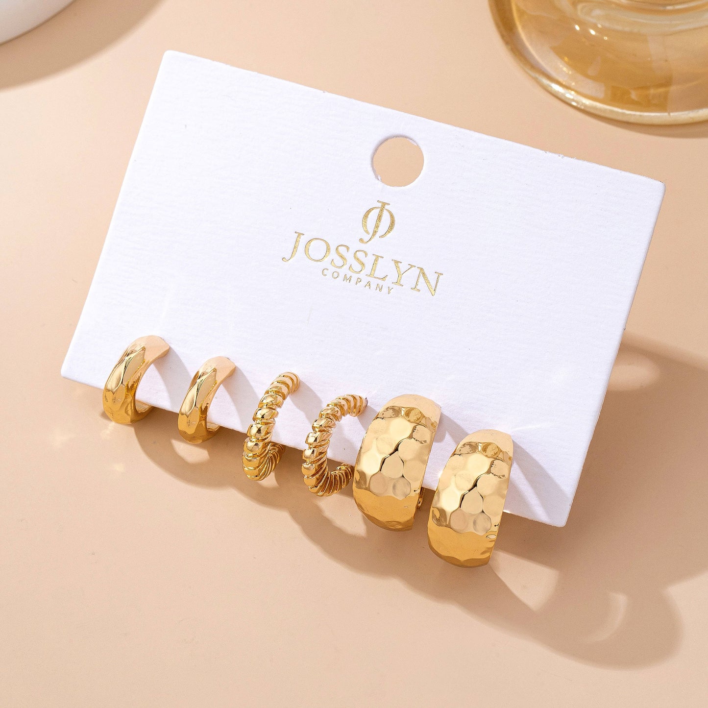 Mixed Texture Gold Crescent Hoop Trio Earring Set | 80E61795
