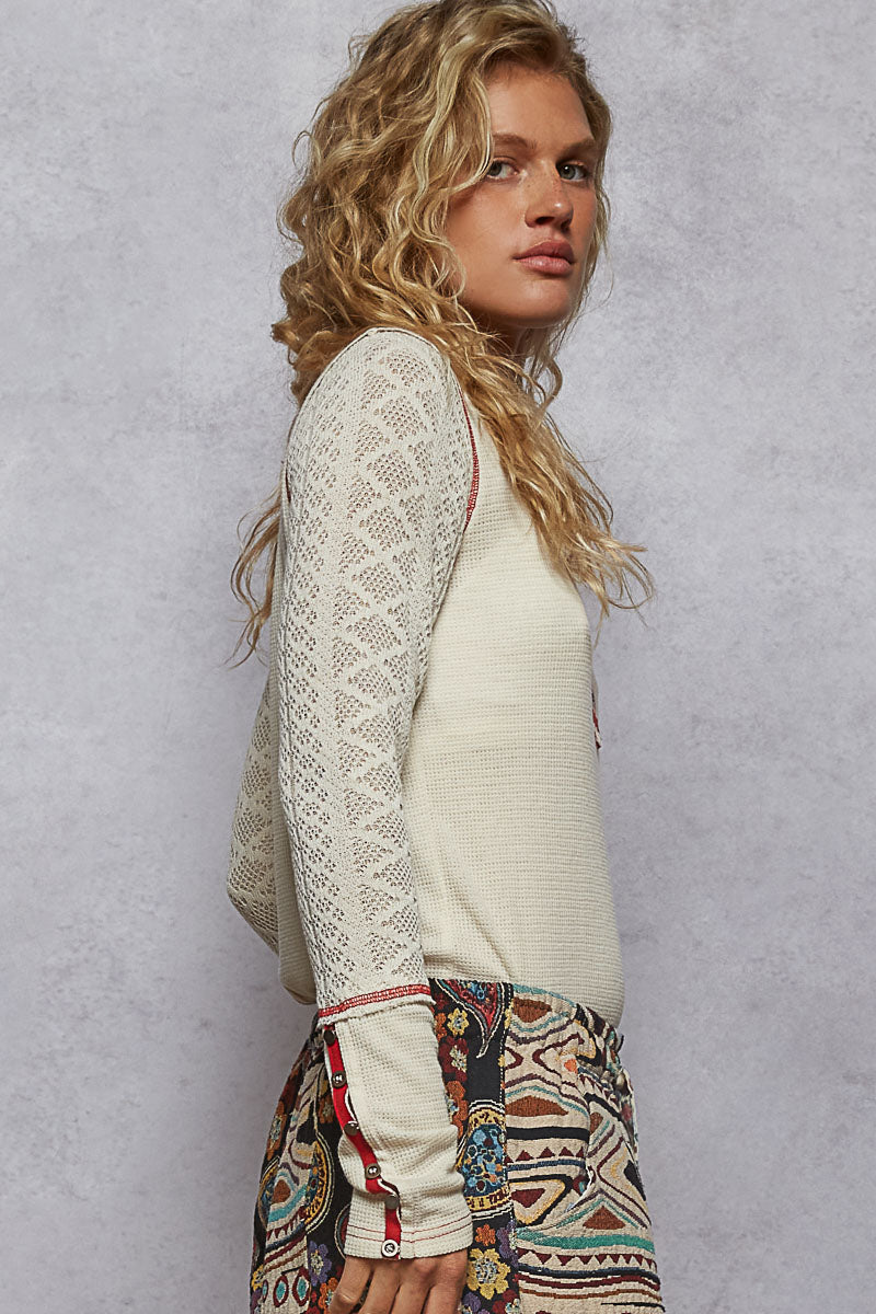 POL Lace Sleeve Henley