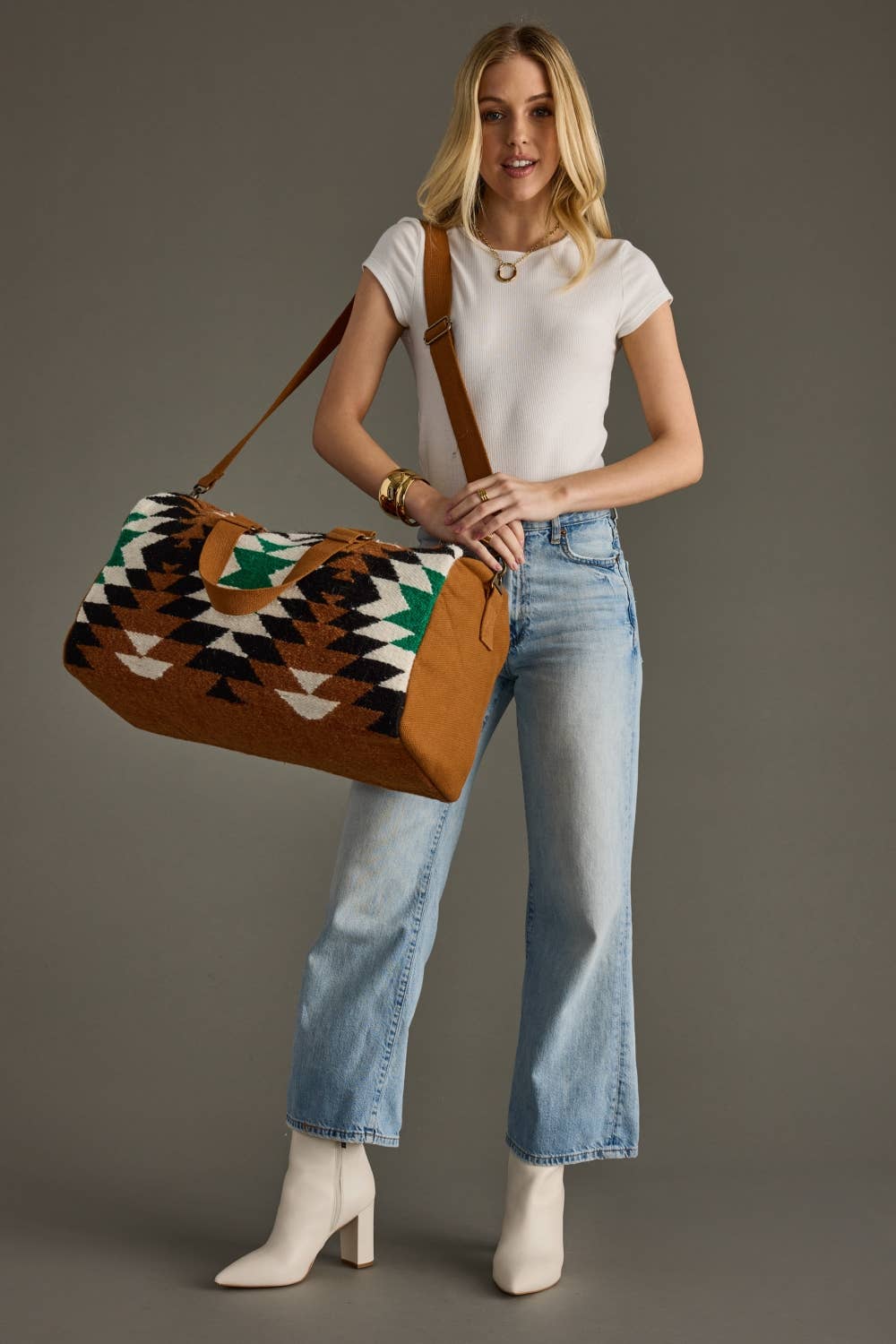 Brown, Black, Green & White Western Duffel
