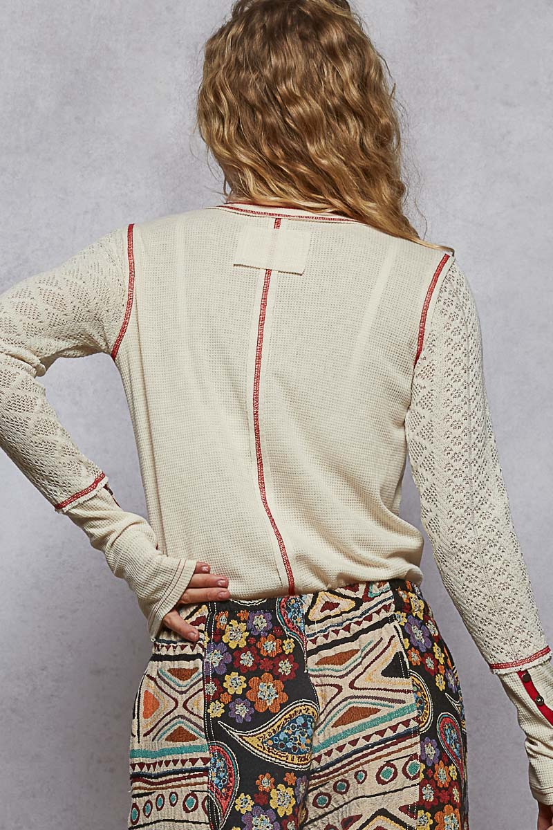 POL Lace Sleeve Henley