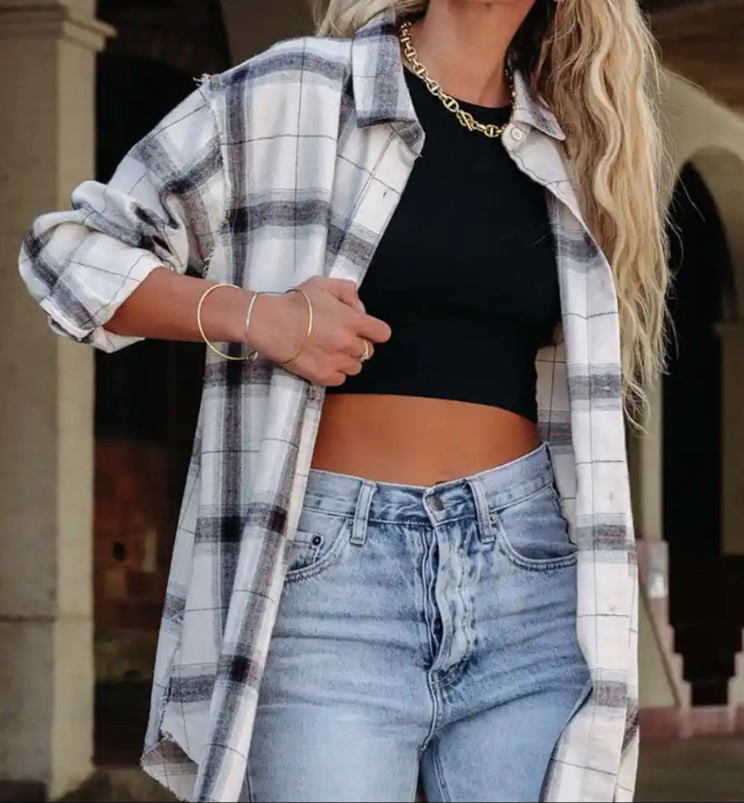 La Miel Plaid Frayed Top