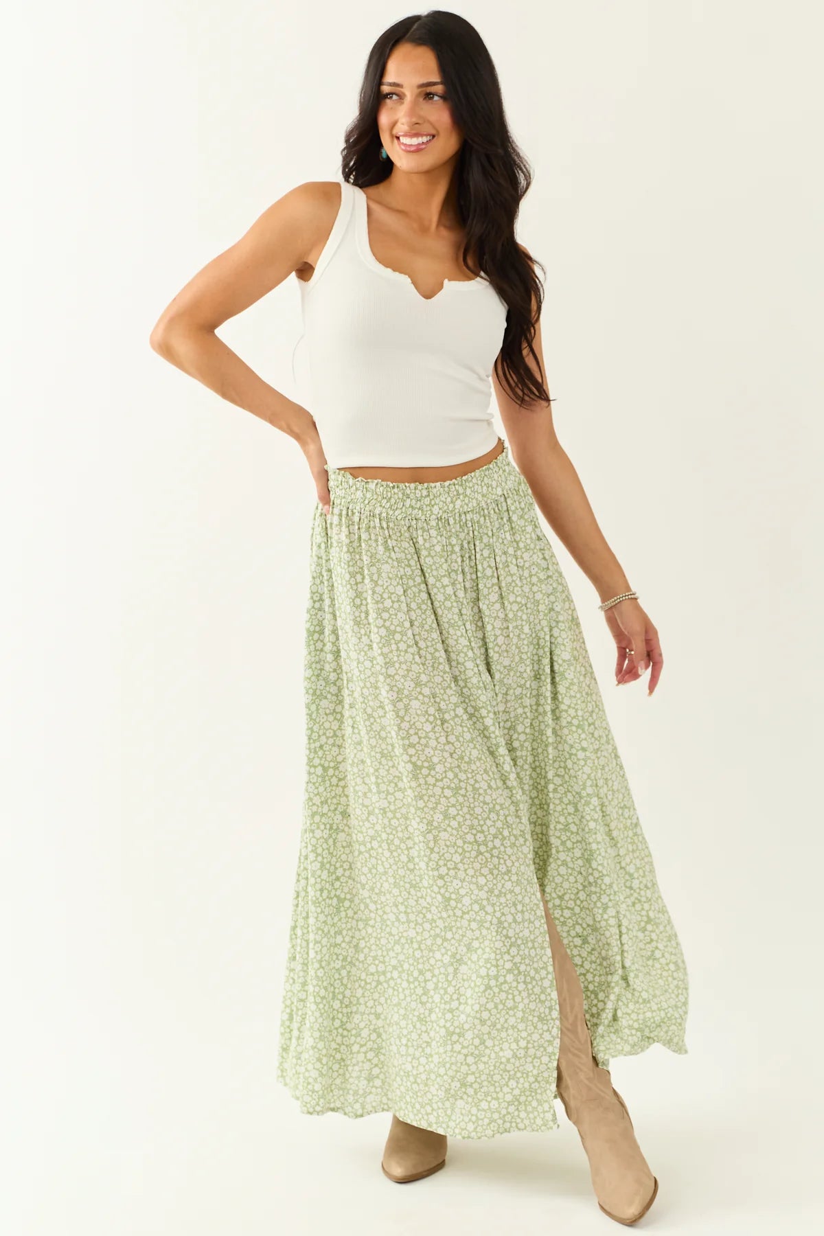 Angie Floral Slit Maxi Skirt