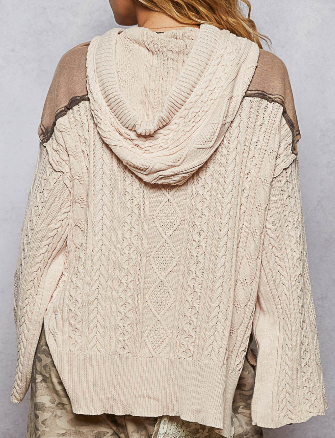 POL Lace Up Cable Knit Hoodie