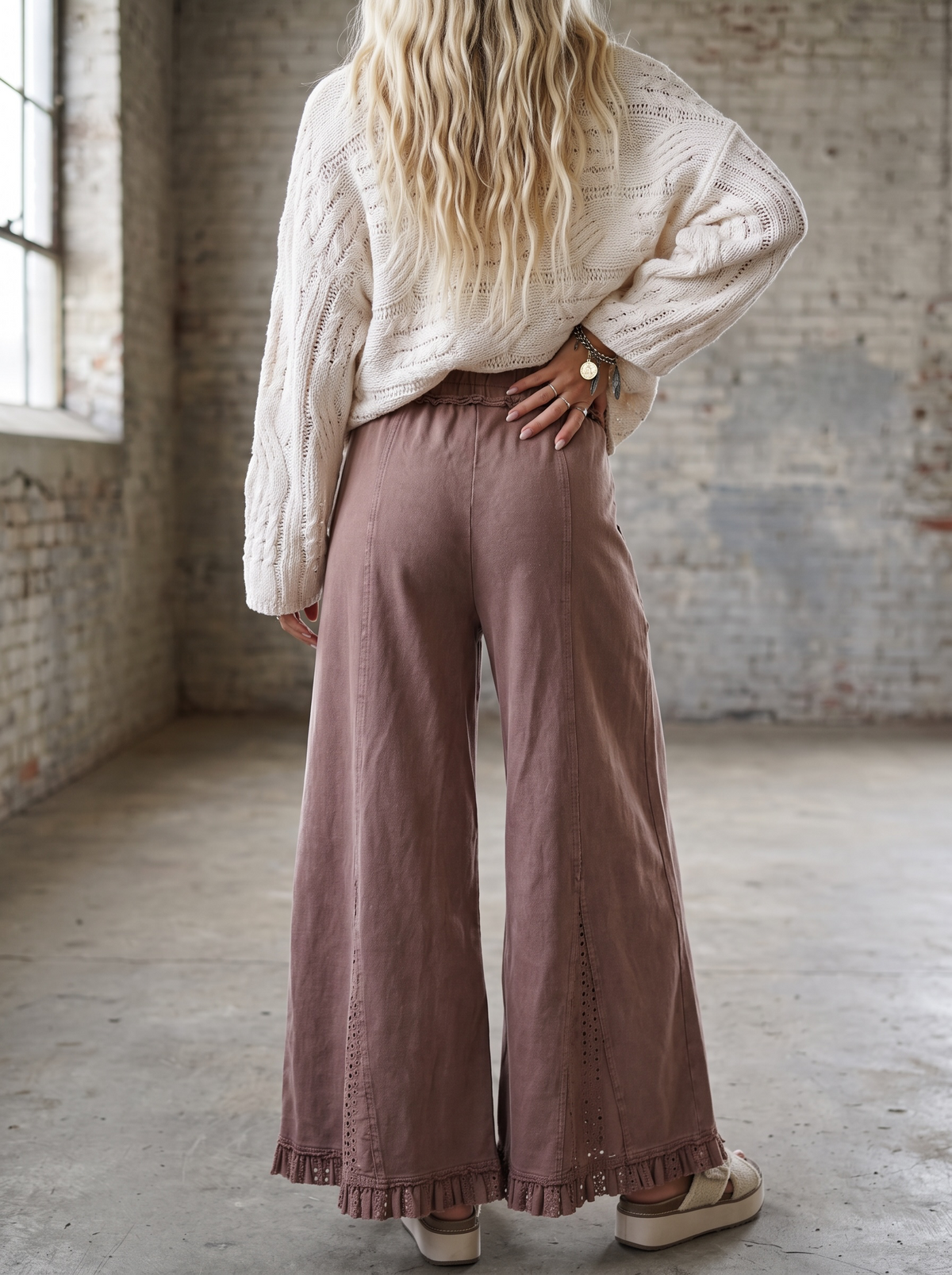 Easel Eyelet Wide Leg Pants