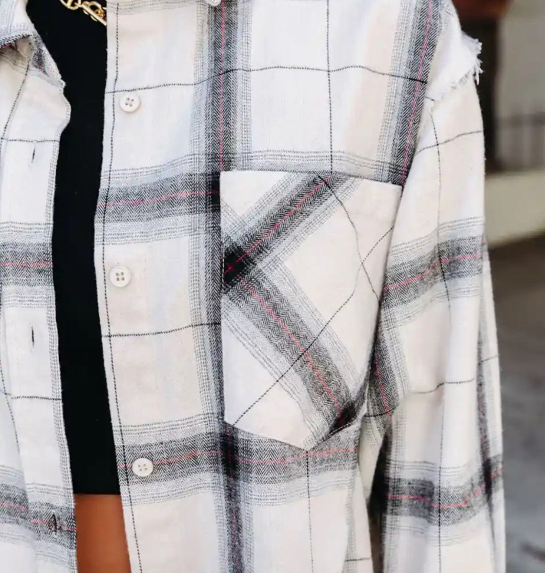 La Miel Plaid Frayed Top
