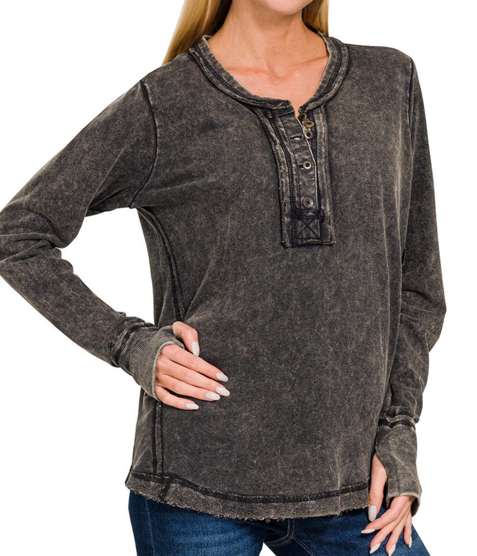 Mixed Button Thumb Hole Top