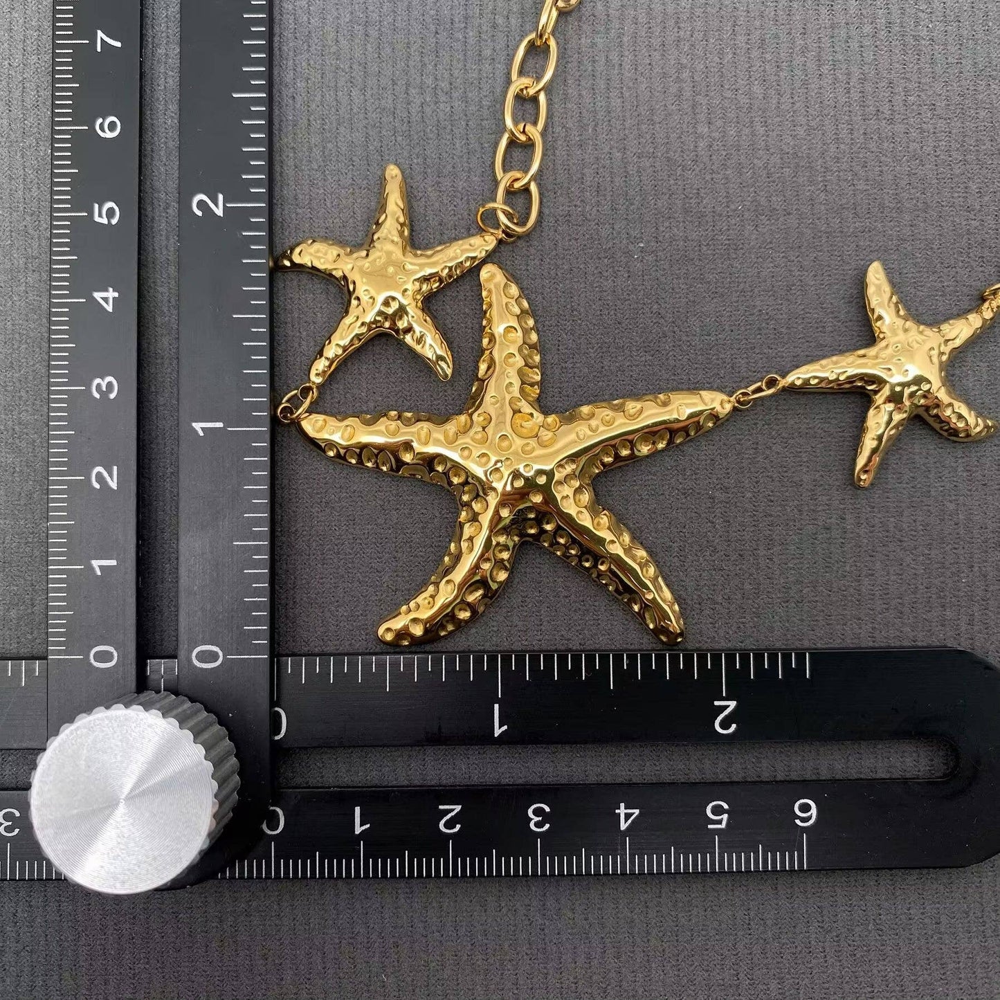 3 Starfish Linked charm 18K Gold-plated S.Steel Necklace - FGS