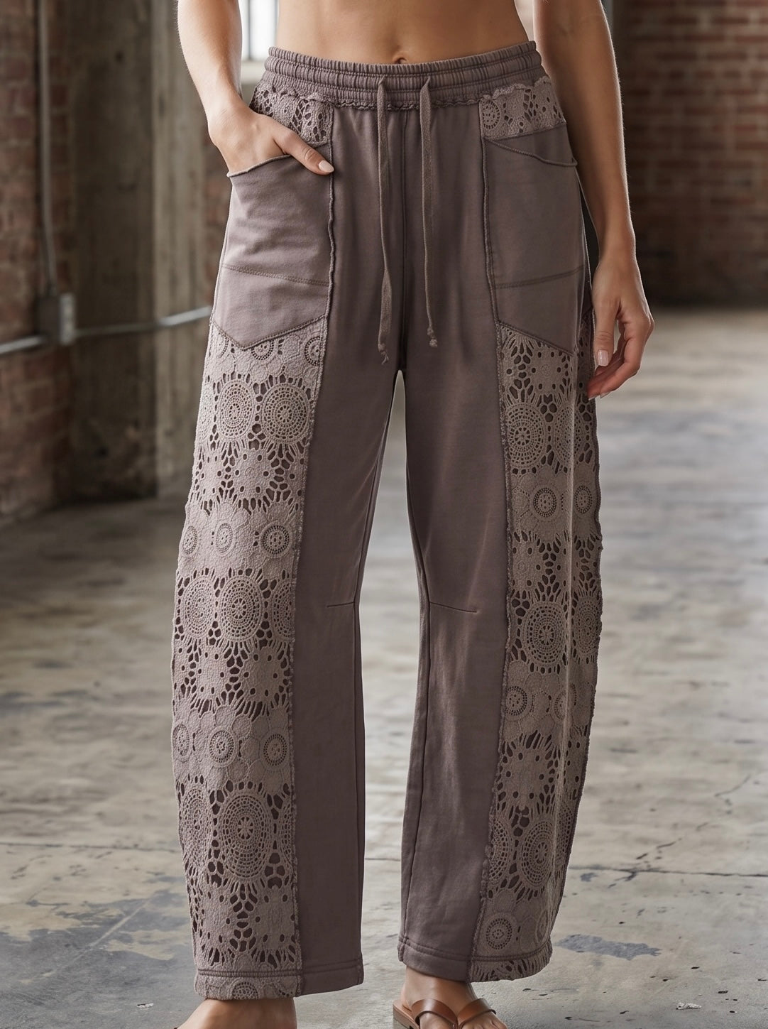PREORDER - Crochet Panel Barrel-Leg Pants