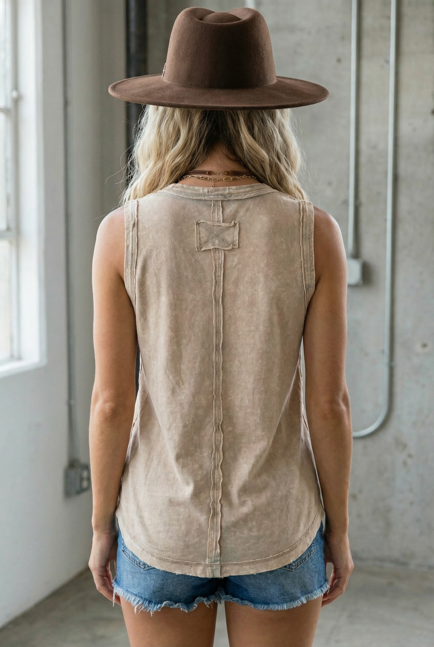 Mixed Button Washed Tank
