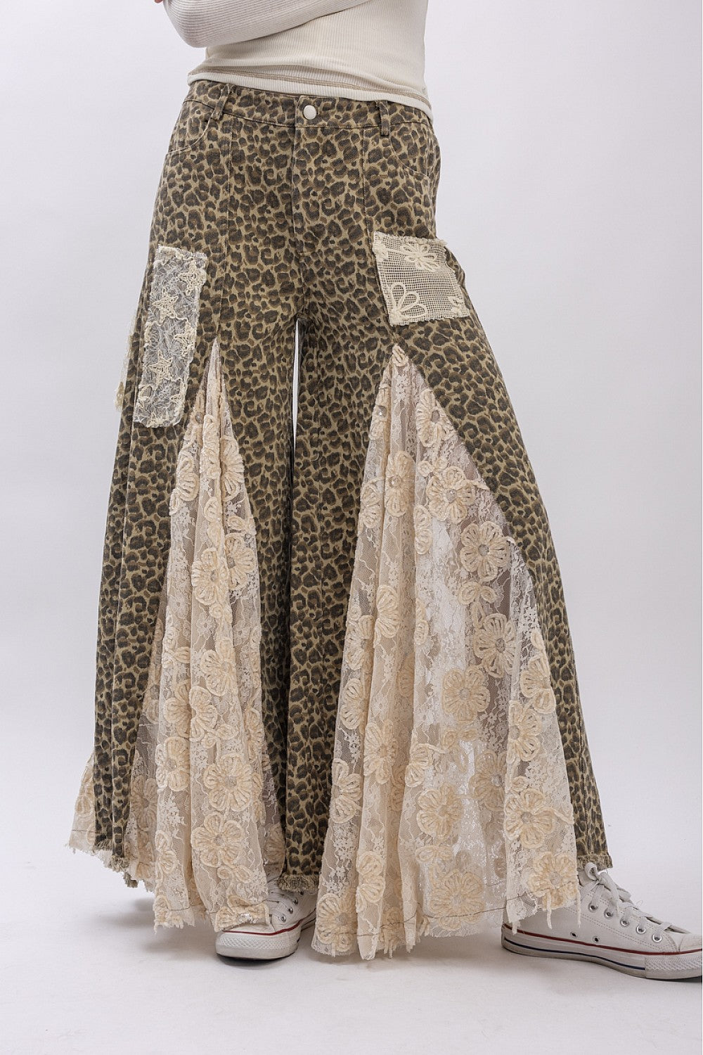 PREORDER - Leopard Print Lace Panel Pants