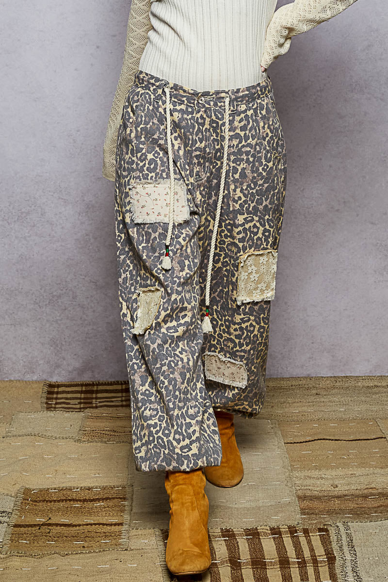 POL Leopard Print Patchwork Jogger