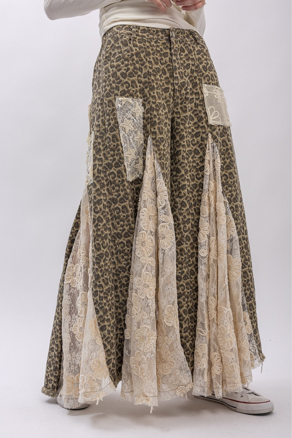 PREORDER - Leopard Print Lace Panel Pants