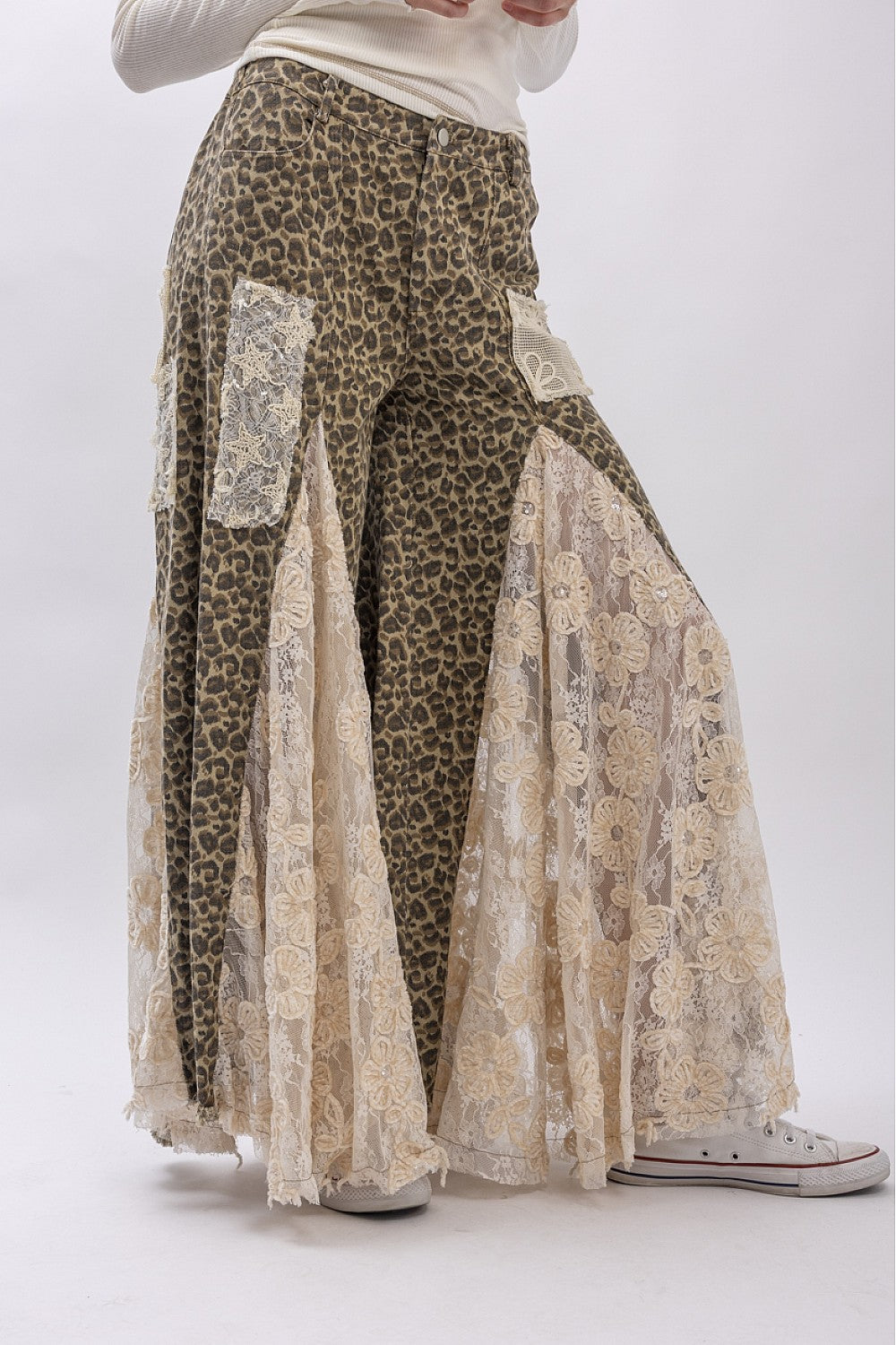 PREORDER - Leopard Print Lace Panel Pants