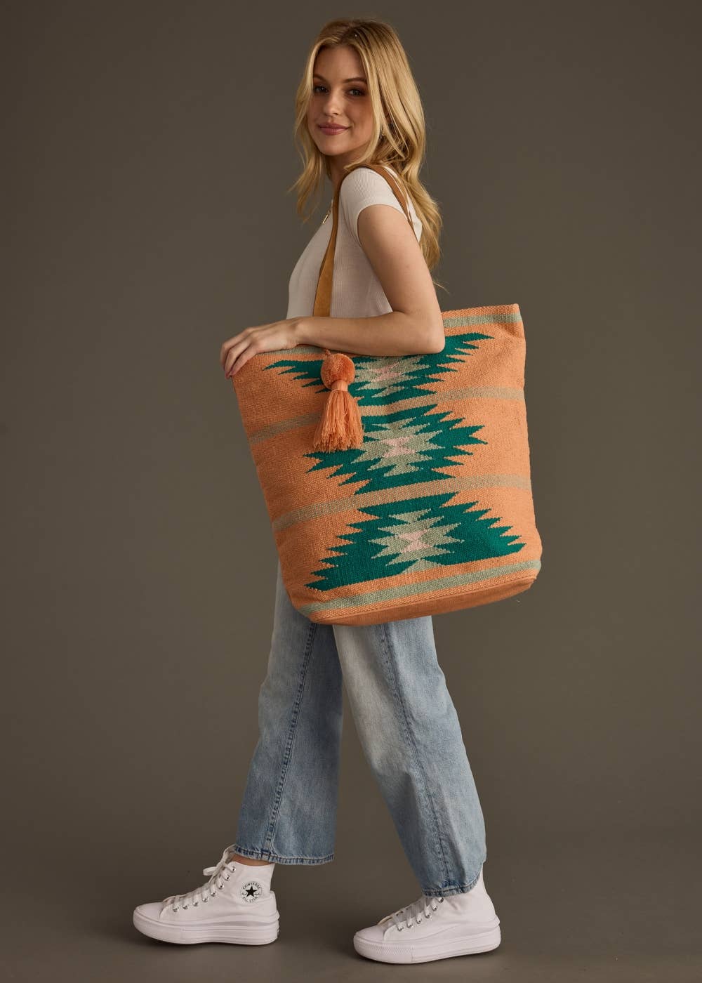 Orange, Green & Pink Aztec Tote